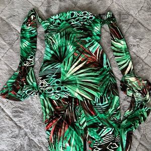 Green Floral Bodycon Jumpsuit